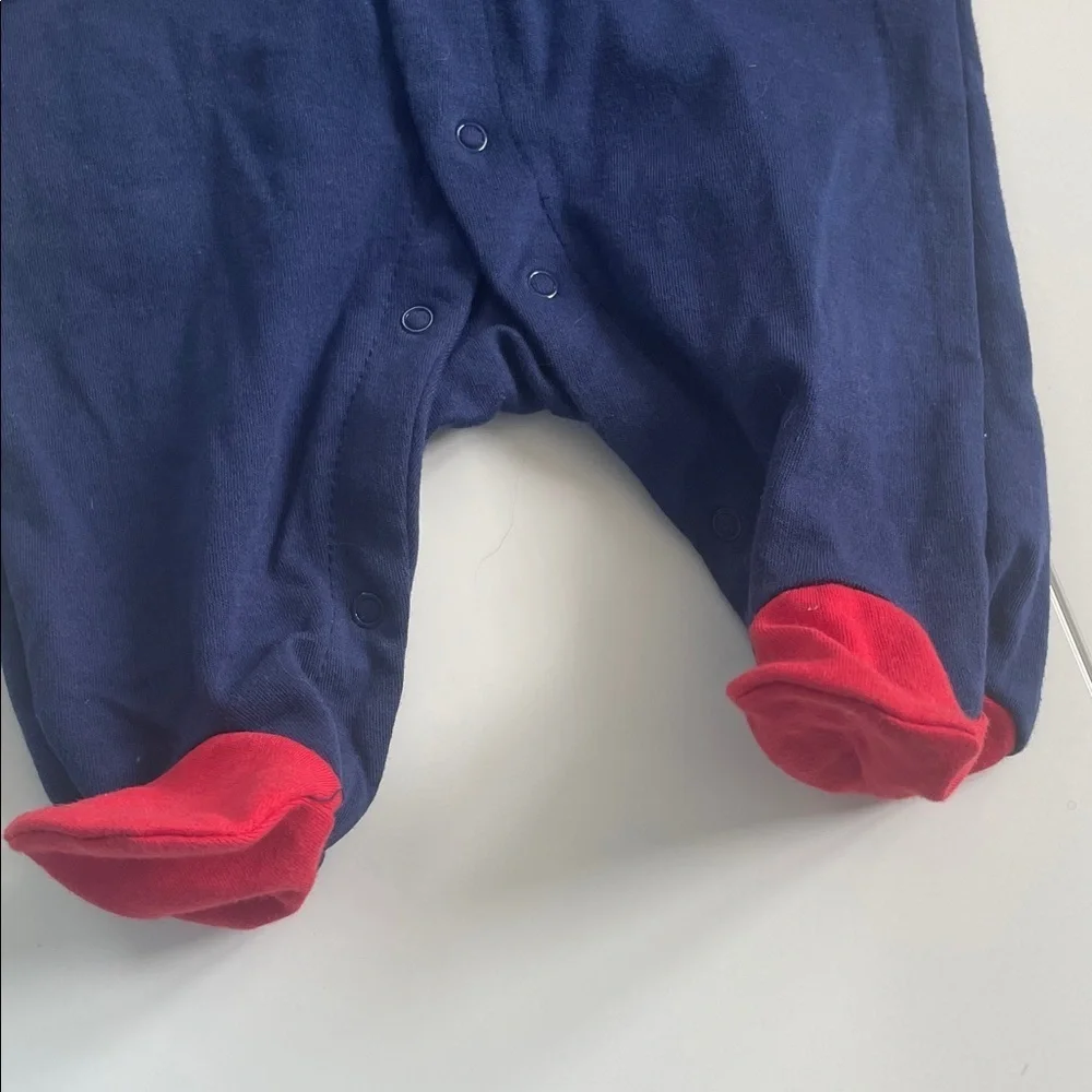 Red and Blue Train-Themed Baby Onesie